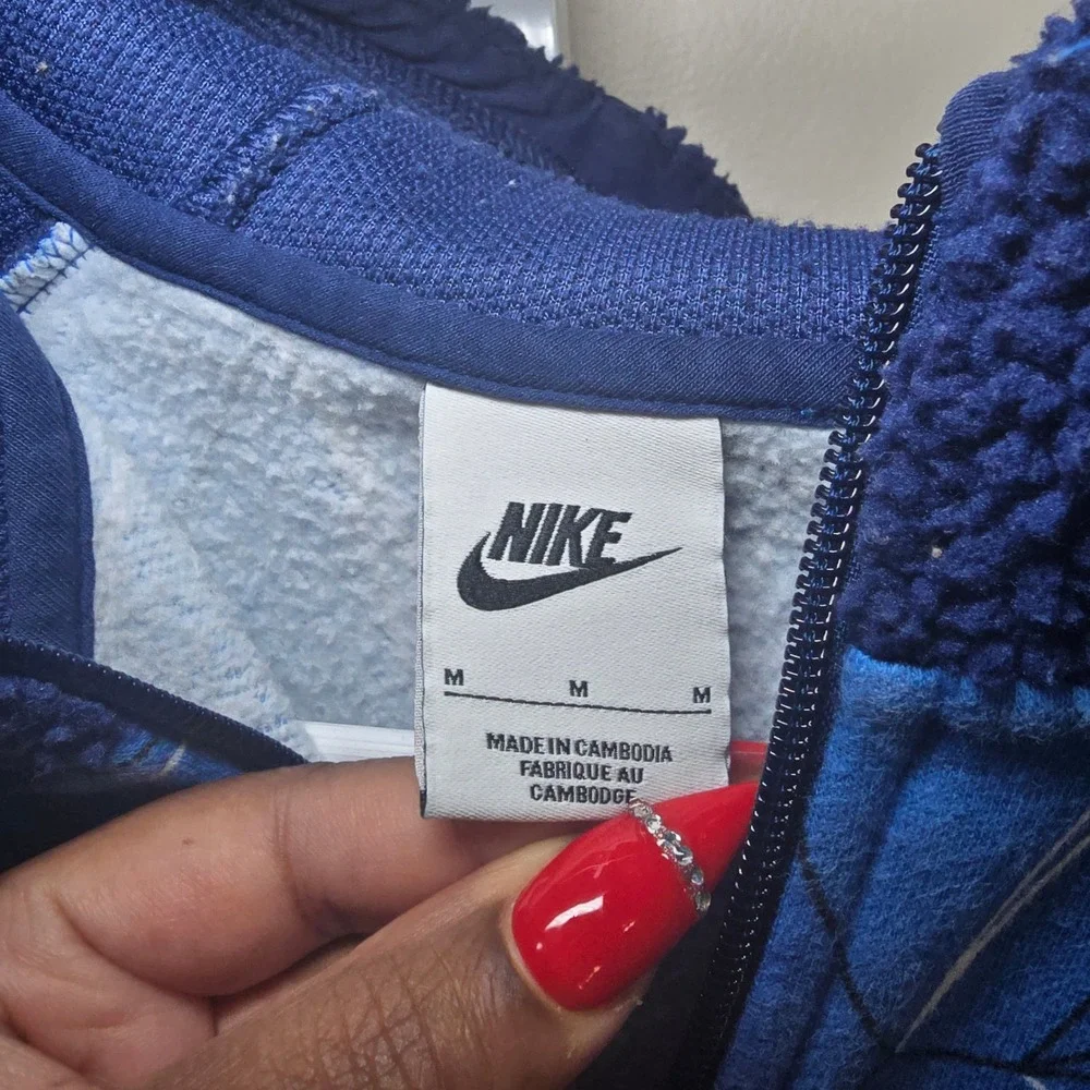 Kids Boys Nike Full‎ Zip Hoodie Blue Geometric Swoosh Sherpa Lined Jacket Size M